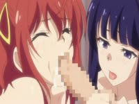 Two anime students on a threesome